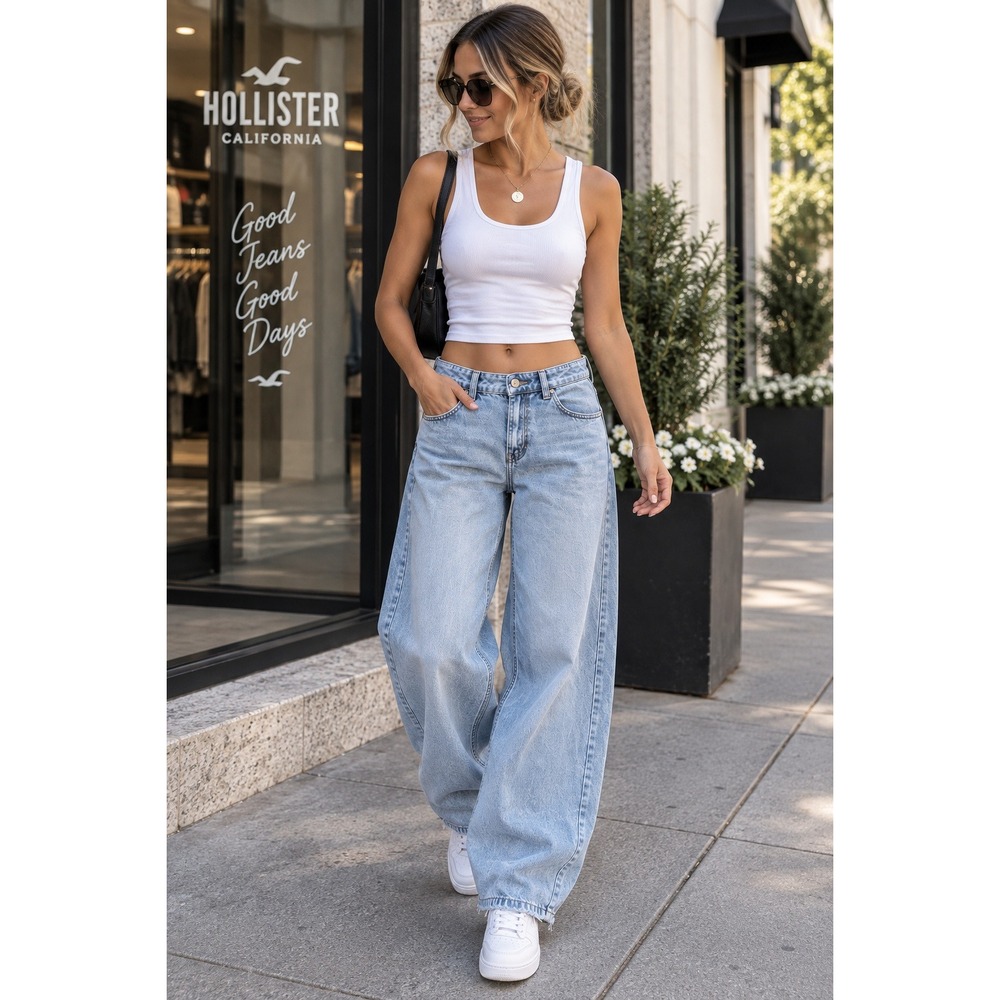 Hollister Low Rise Taper Baggy Jeans 27 Light Wash Y2K Raw Hem